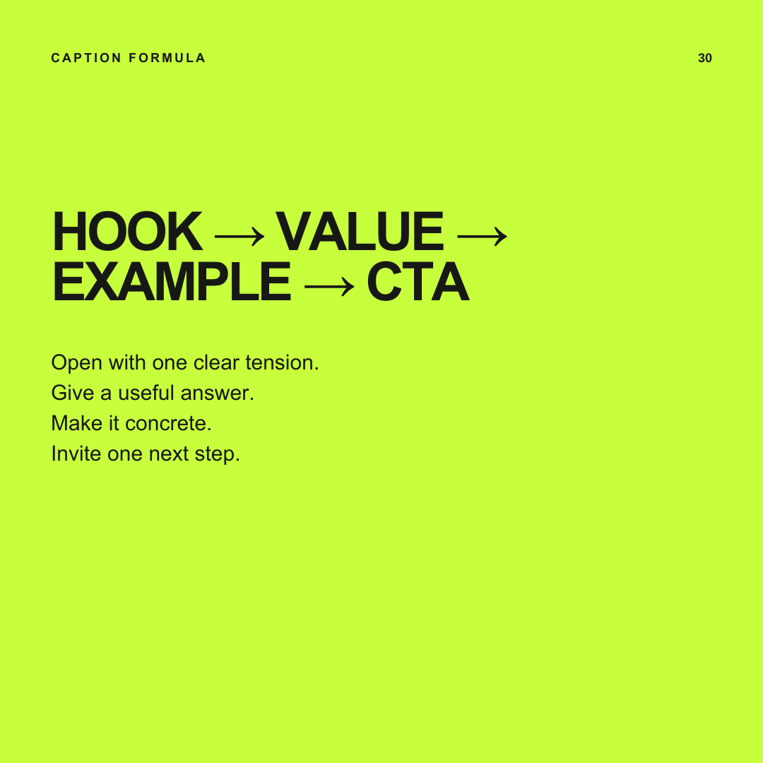 Caption formulas template included in the Social Media Starter Kit