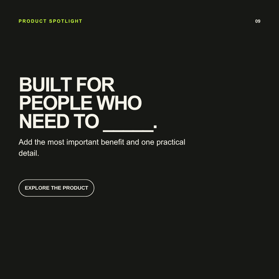 Product features template included in the Social Media Starter Kit