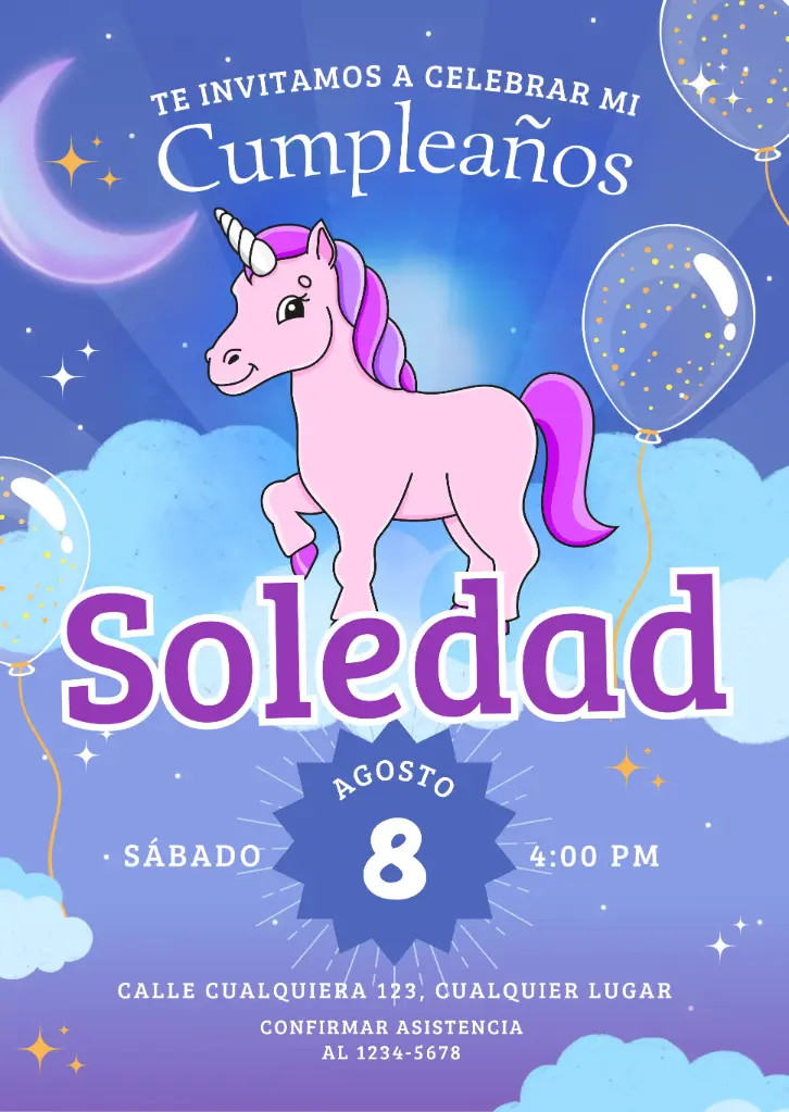Tarjeta de Cumpleaños Digital Personalizada  - Invitación para WhatsApp Estilo Unicornio🦄